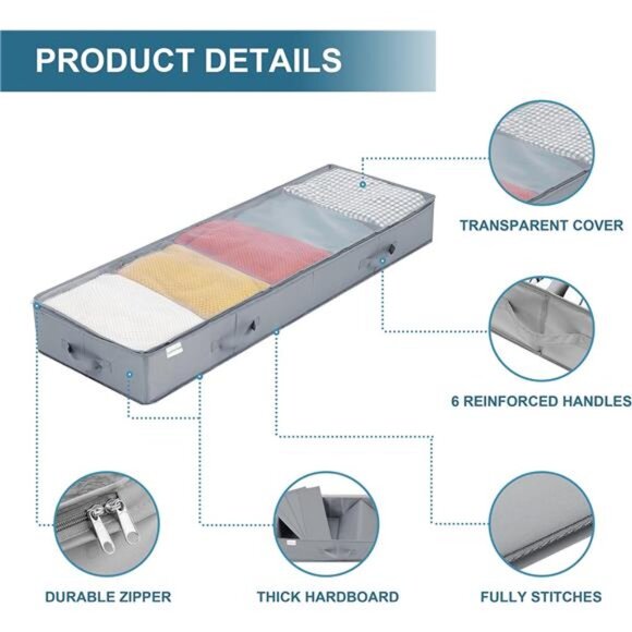 Under Bed Storage Containers, 2 Pack Under the Bed Bags with Dividers, Clear - Picture 5 of 7